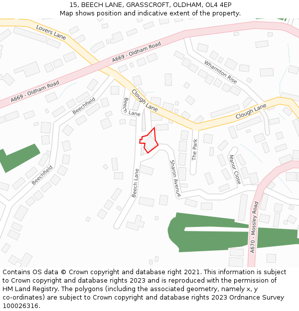 15, BEECH LANE, GRASSCROFT, OLDHAM, OL4 4EP: Location map and indicative extent of plot