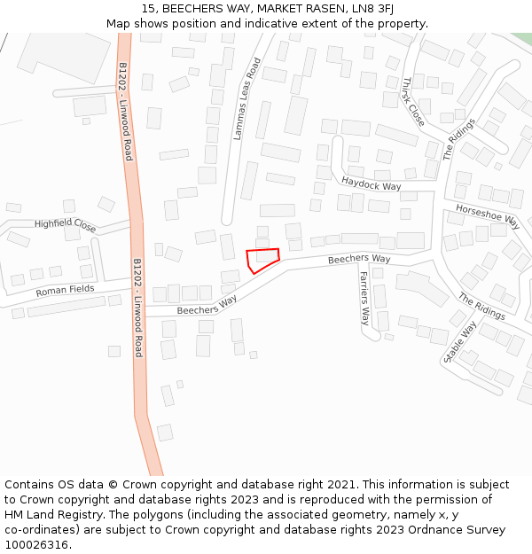 15, BEECHERS WAY, MARKET RASEN, LN8 3FJ: Location map and indicative extent of plot