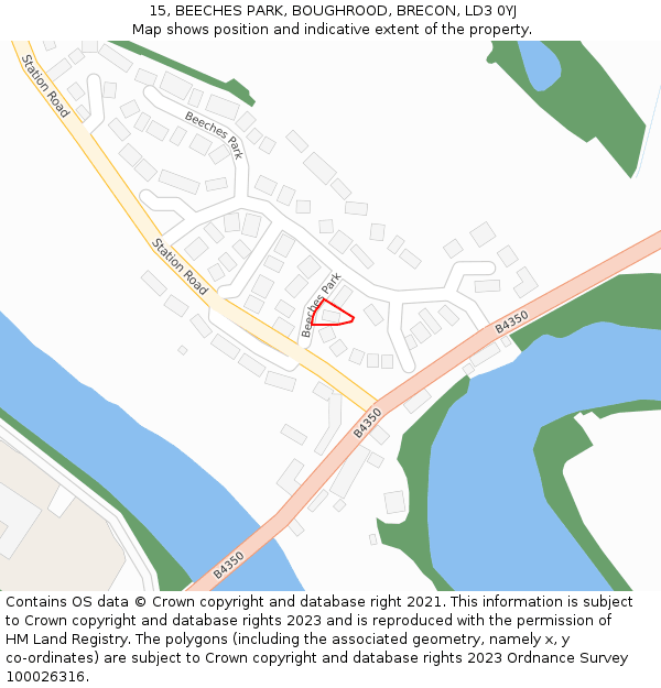 15, BEECHES PARK, BOUGHROOD, BRECON, LD3 0YJ: Location map and indicative extent of plot