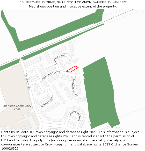 15, BEECHFIELD DRIVE, SHARLSTON COMMON, WAKEFIELD, WF4 1EG: Location map and indicative extent of plot