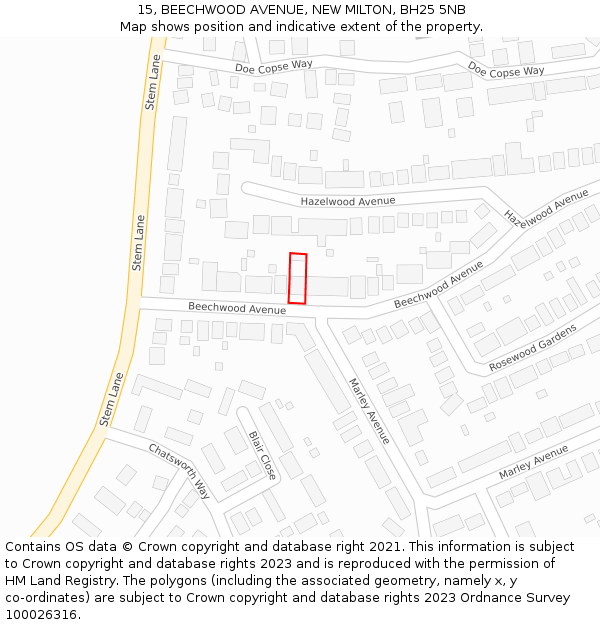 15, BEECHWOOD AVENUE, NEW MILTON, BH25 5NB: Location map and indicative extent of plot