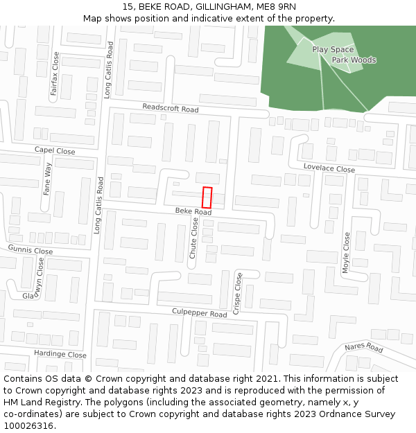 15, BEKE ROAD, GILLINGHAM, ME8 9RN: Location map and indicative extent of plot