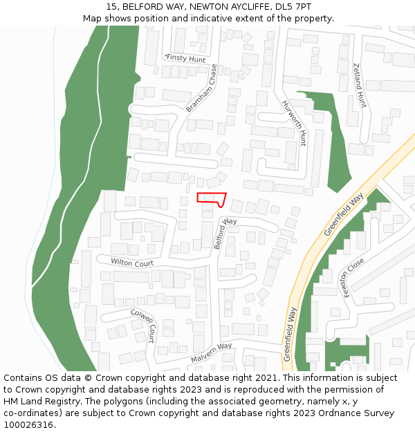 15, BELFORD WAY, NEWTON AYCLIFFE, DL5 7PT: Location map and indicative extent of plot