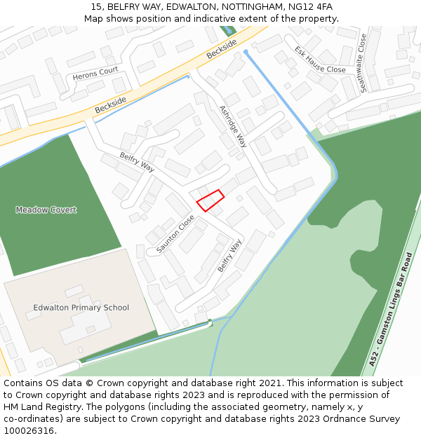 15, BELFRY WAY, EDWALTON, NOTTINGHAM, NG12 4FA: Location map and indicative extent of plot