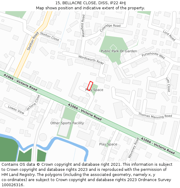 15, BELLACRE CLOSE, DISS, IP22 4HJ: Location map and indicative extent of plot