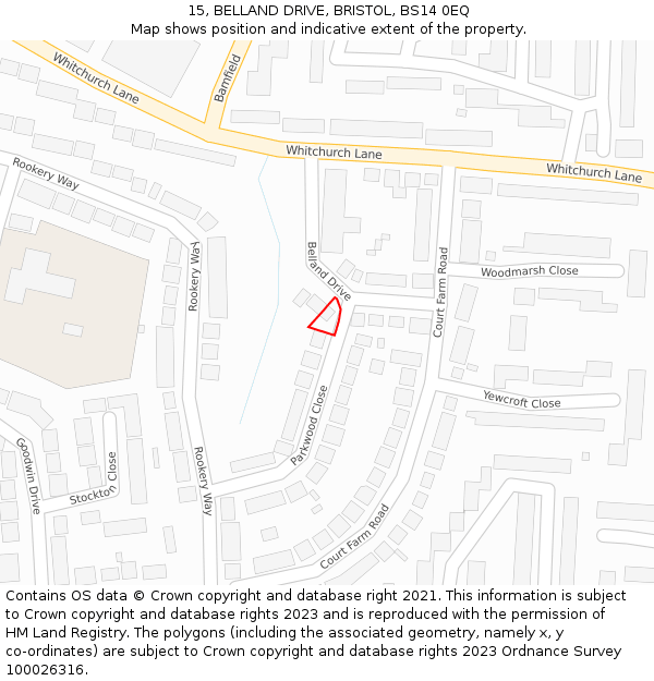 15, BELLAND DRIVE, BRISTOL, BS14 0EQ: Location map and indicative extent of plot