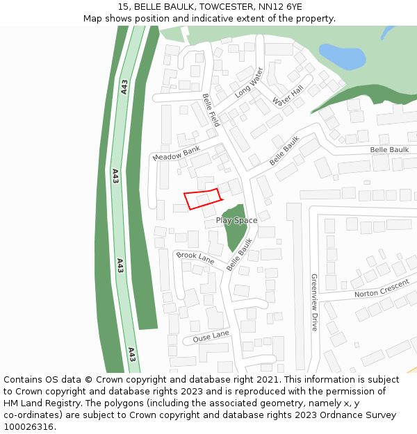15, BELLE BAULK, TOWCESTER, NN12 6YE: Location map and indicative extent of plot