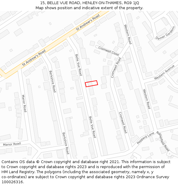 15, BELLE VUE ROAD, HENLEY-ON-THAMES, RG9 1JQ: Location map and indicative extent of plot