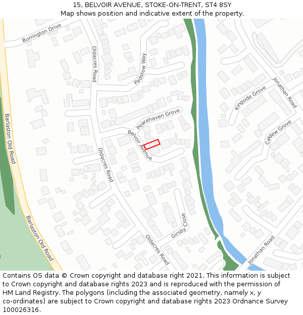 15, BELVOIR AVENUE, STOKE-ON-TRENT, ST4 8SY: Location map and indicative extent of plot