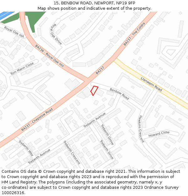 15, BENBOW ROAD, NEWPORT, NP19 9FP: Location map and indicative extent of plot