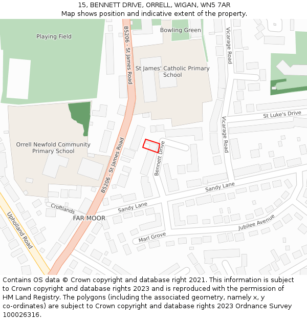 15, BENNETT DRIVE, ORRELL, WIGAN, WN5 7AR: Location map and indicative extent of plot