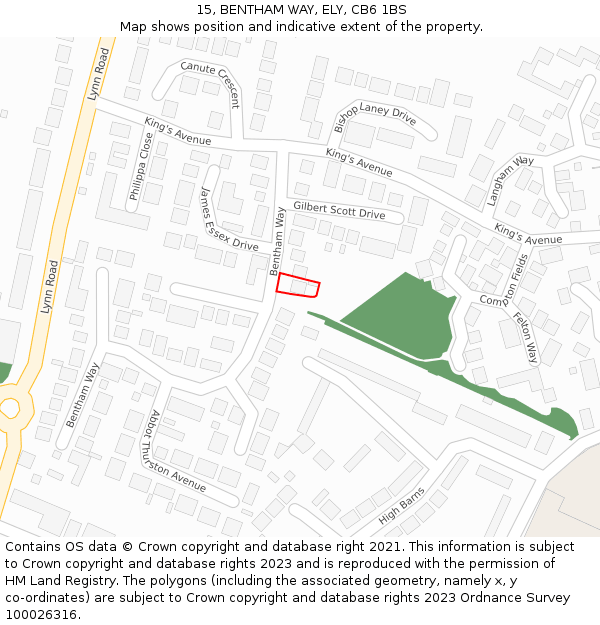 15, BENTHAM WAY, ELY, CB6 1BS: Location map and indicative extent of plot