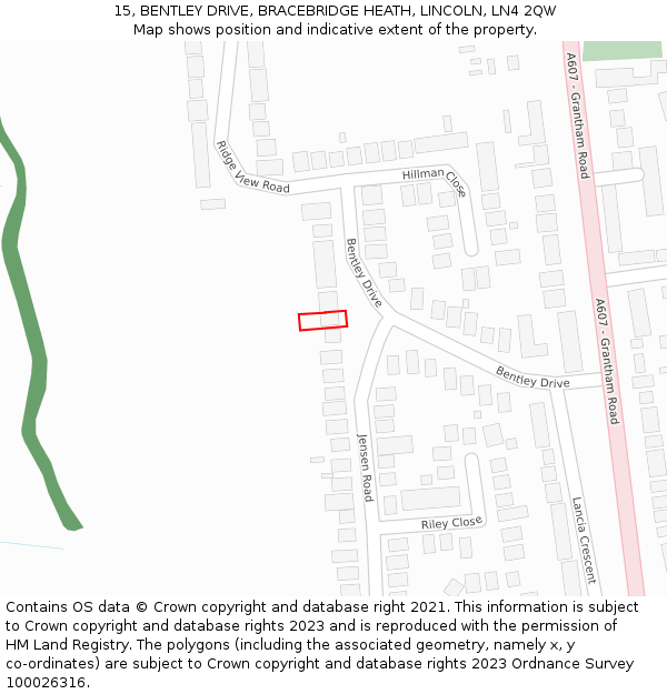 15, BENTLEY DRIVE, BRACEBRIDGE HEATH, LINCOLN, LN4 2QW: Location map and indicative extent of plot