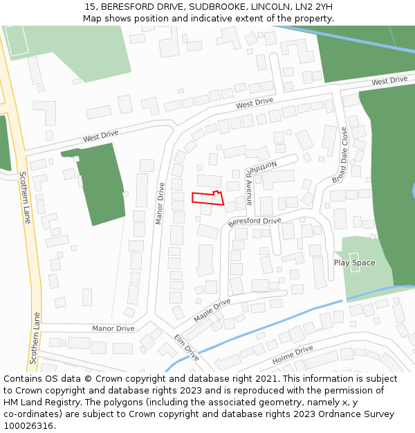 15, BERESFORD DRIVE, SUDBROOKE, LINCOLN, LN2 2YH: Location map and indicative extent of plot