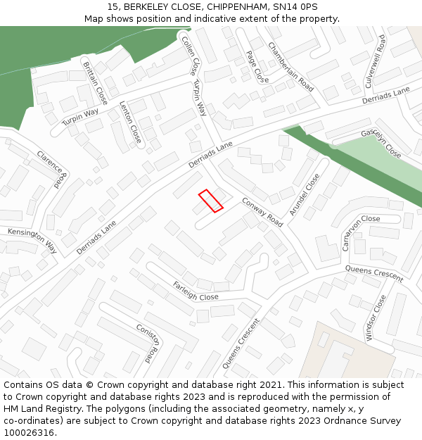 15, BERKELEY CLOSE, CHIPPENHAM, SN14 0PS: Location map and indicative extent of plot