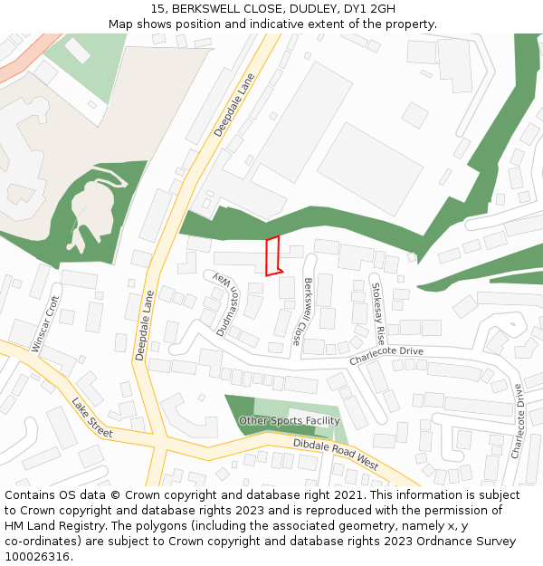 15, BERKSWELL CLOSE, DUDLEY, DY1 2GH: Location map and indicative extent of plot