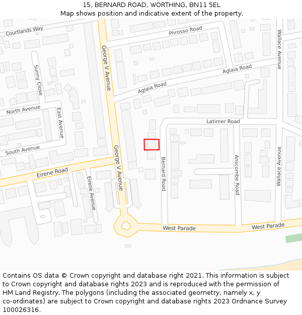 15, BERNARD ROAD, WORTHING, BN11 5EL: Location map and indicative extent of plot
