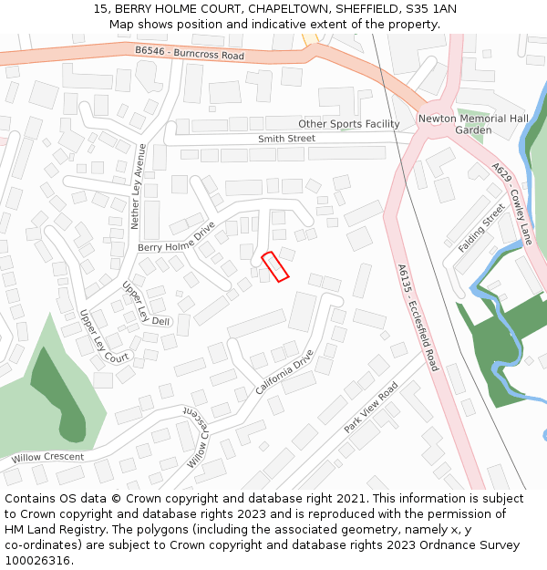 15, BERRY HOLME COURT, CHAPELTOWN, SHEFFIELD, S35 1AN: Location map and indicative extent of plot