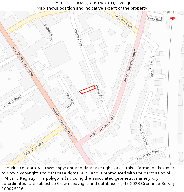 15, BERTIE ROAD, KENILWORTH, CV8 1JP: Location map and indicative extent of plot