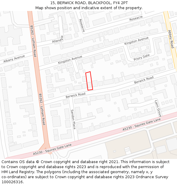 15, BERWICK ROAD, BLACKPOOL, FY4 2PT: Location map and indicative extent of plot