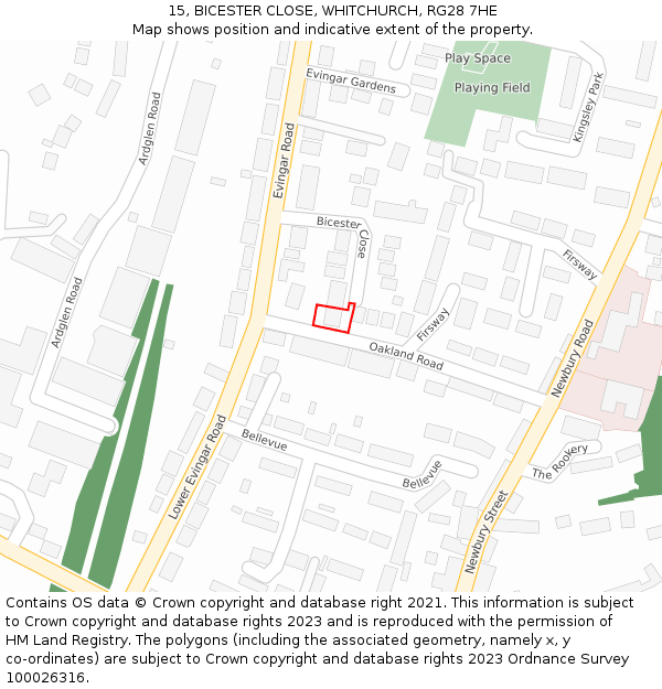 15, BICESTER CLOSE, WHITCHURCH, RG28 7HE: Location map and indicative extent of plot