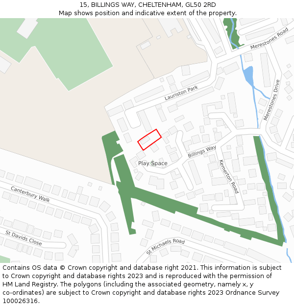 15, BILLINGS WAY, CHELTENHAM, GL50 2RD: Location map and indicative extent of plot