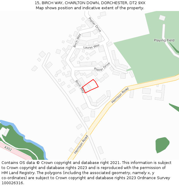 15, BIRCH WAY, CHARLTON DOWN, DORCHESTER, DT2 9XX: Location map and indicative extent of plot