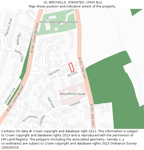15, BIRCHALLS, STANSTED, CM24 8LQ: Location map and indicative extent of plot