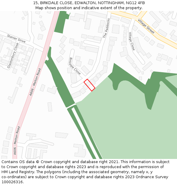 15, BIRKDALE CLOSE, EDWALTON, NOTTINGHAM, NG12 4FB: Location map and indicative extent of plot