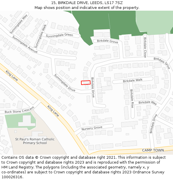 15, BIRKDALE DRIVE, LEEDS, LS17 7SZ: Location map and indicative extent of plot