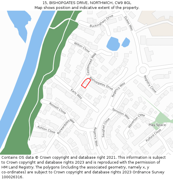 15, BISHOPGATES DRIVE, NORTHWICH, CW9 8GL: Location map and indicative extent of plot