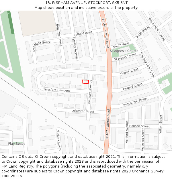 15, BISPHAM AVENUE, STOCKPORT, SK5 6NT: Location map and indicative extent of plot