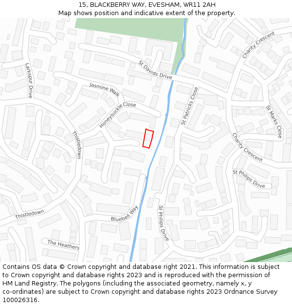 15, BLACKBERRY WAY, EVESHAM, WR11 2AH: Location map and indicative extent of plot