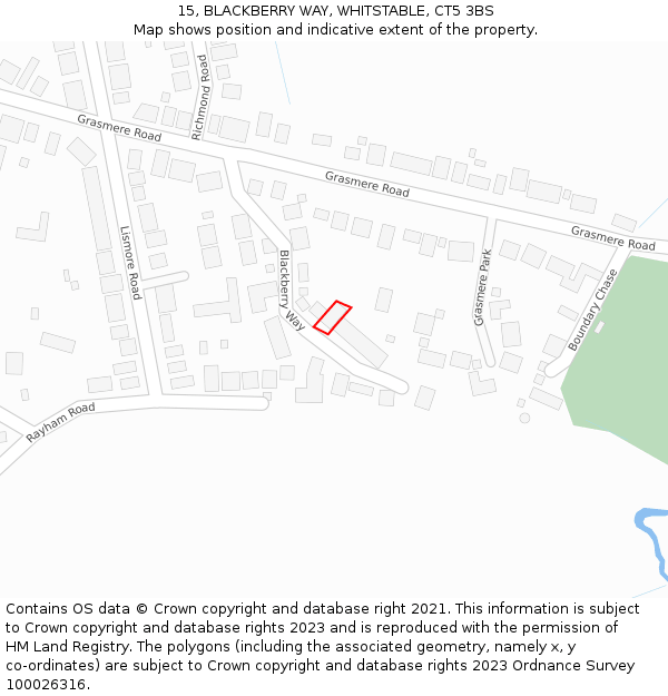 15, BLACKBERRY WAY, WHITSTABLE, CT5 3BS: Location map and indicative extent of plot