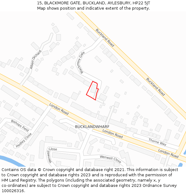 15, BLACKMORE GATE, BUCKLAND, AYLESBURY, HP22 5JT: Location map and indicative extent of plot