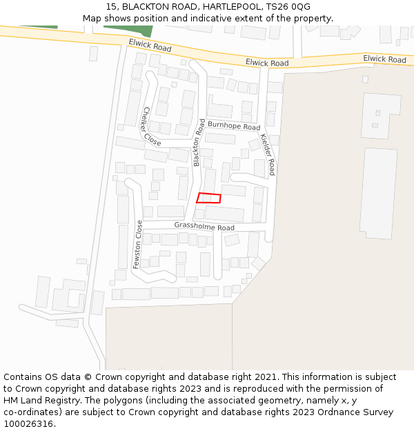 15, BLACKTON ROAD, HARTLEPOOL, TS26 0QG: Location map and indicative extent of plot