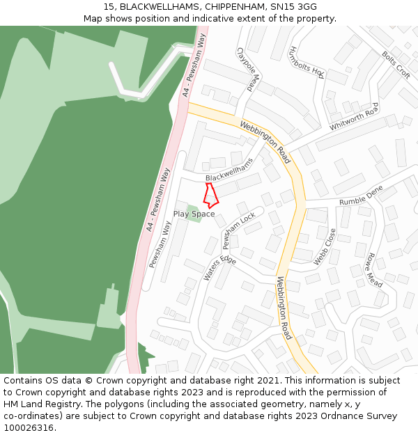 15, BLACKWELLHAMS, CHIPPENHAM, SN15 3GG: Location map and indicative extent of plot