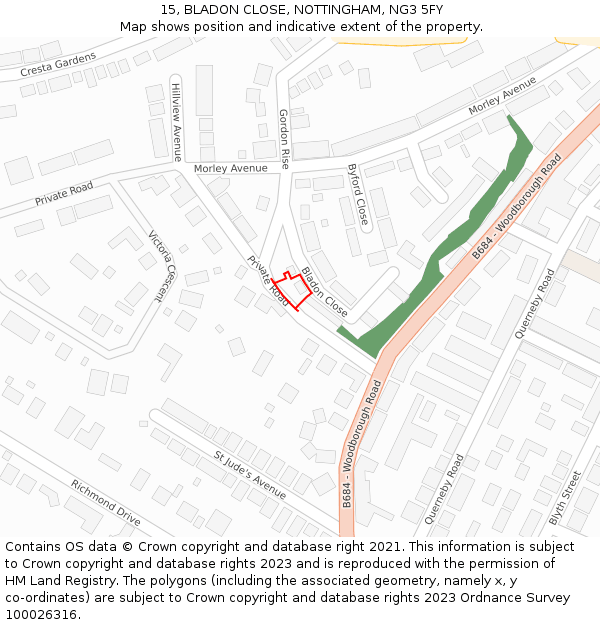 15, BLADON CLOSE, NOTTINGHAM, NG3 5FY: Location map and indicative extent of plot