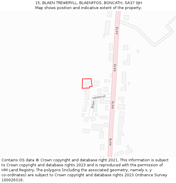 15, BLAEN TREWERYLL, BLAENFFOS, BONCATH, SA37 0JH: Location map and indicative extent of plot