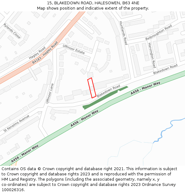 15, BLAKEDOWN ROAD, HALESOWEN, B63 4NE: Location map and indicative extent of plot
