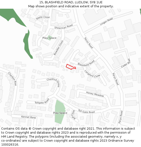 15, BLASHFIELD ROAD, LUDLOW, SY8 1UE: Location map and indicative extent of plot