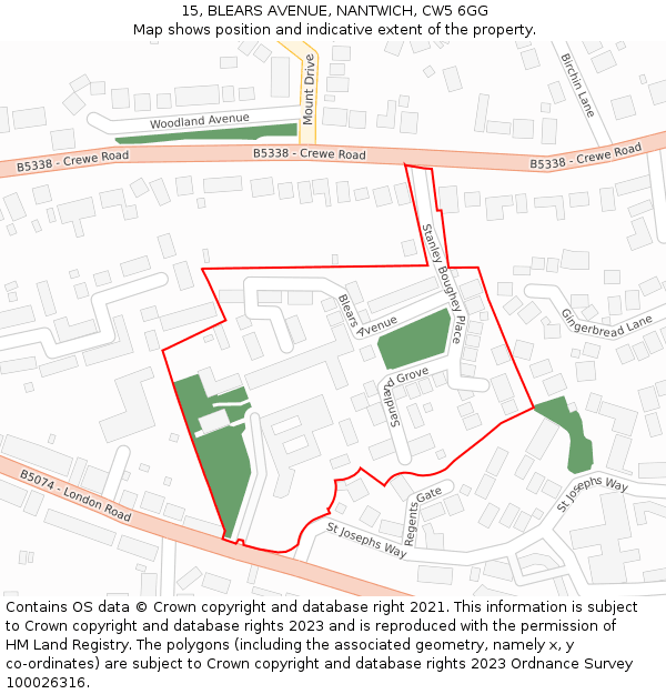 15, BLEARS AVENUE, NANTWICH, CW5 6GG: Location map and indicative extent of plot