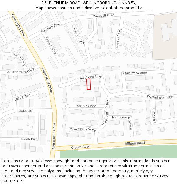 15, BLENHEIM ROAD, WELLINGBOROUGH, NN8 5YJ: Location map and indicative extent of plot