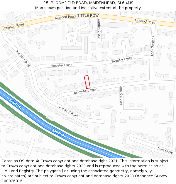 15, BLOOMFIELD ROAD, MAIDENHEAD, SL6 4NS: Location map and indicative extent of plot