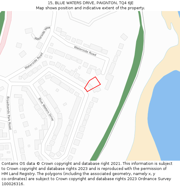 15, BLUE WATERS DRIVE, PAIGNTON, TQ4 6JE: Location map and indicative extent of plot