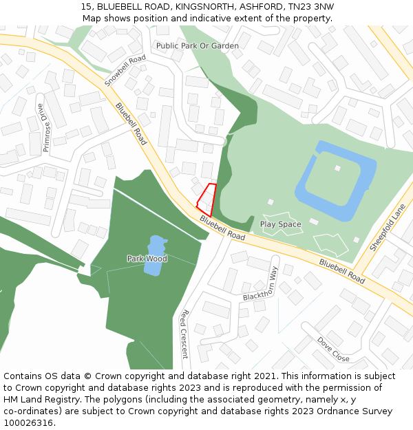 15, BLUEBELL ROAD, KINGSNORTH, ASHFORD, TN23 3NW: Location map and indicative extent of plot