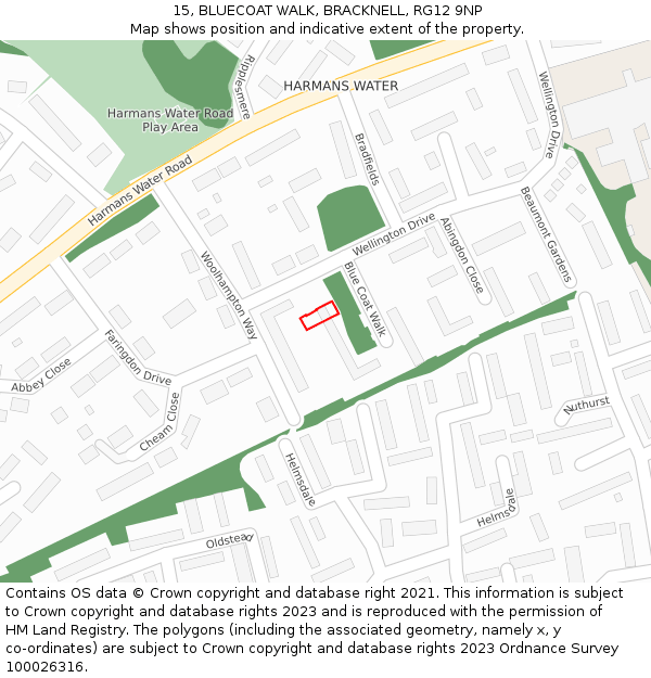 15, BLUECOAT WALK, BRACKNELL, RG12 9NP: Location map and indicative extent of plot