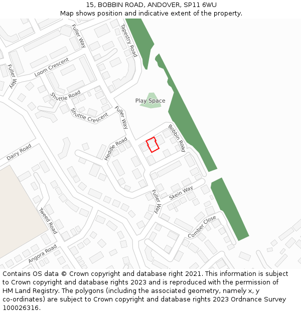 15, BOBBIN ROAD, ANDOVER, SP11 6WU: Location map and indicative extent of plot