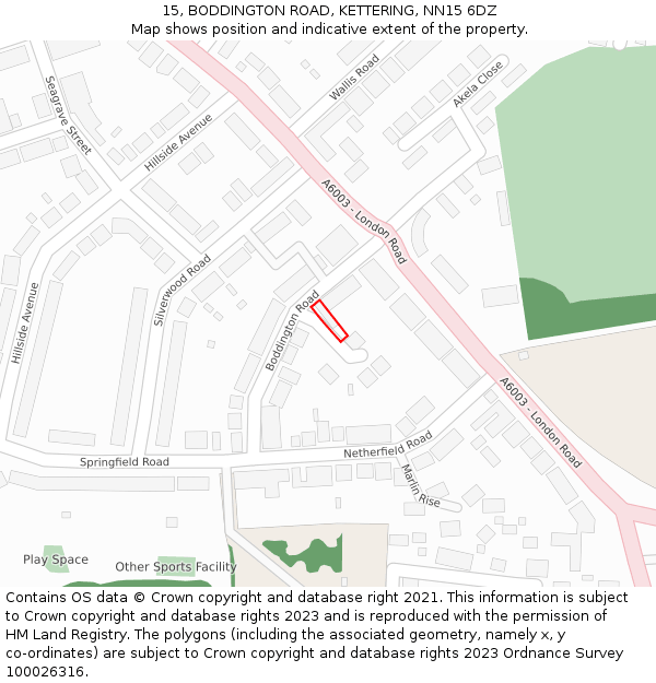 15, BODDINGTON ROAD, KETTERING, NN15 6DZ: Location map and indicative extent of plot