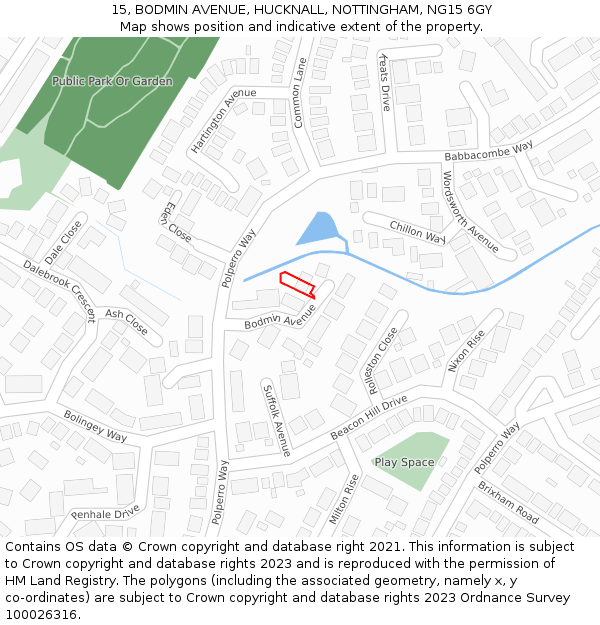 15, BODMIN AVENUE, HUCKNALL, NOTTINGHAM, NG15 6GY: Location map and indicative extent of plot